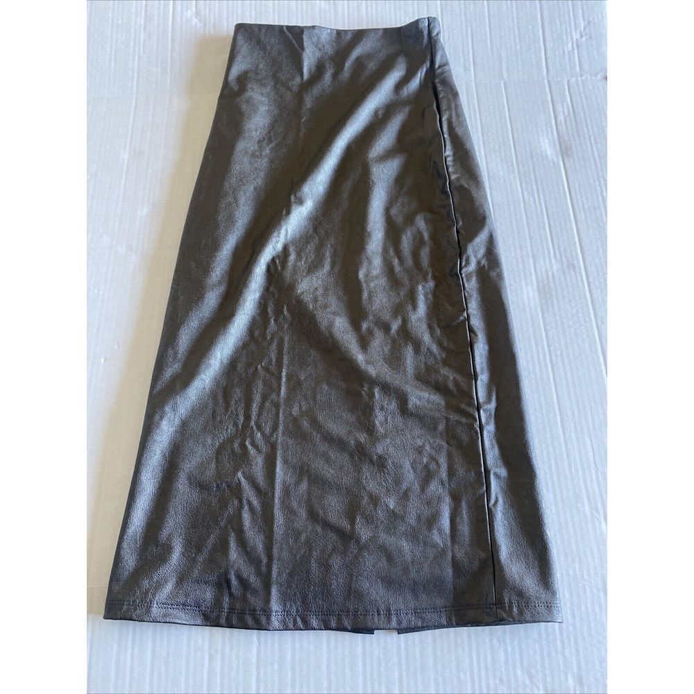 Commando Faux Leather Skirt Womans Size M Gray Silver Side Slit Excellent